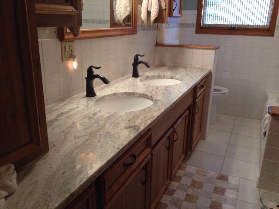 Granite Remenant Vanity Top And Oil Rubbed Bronze Faucets Cabinets2countertops