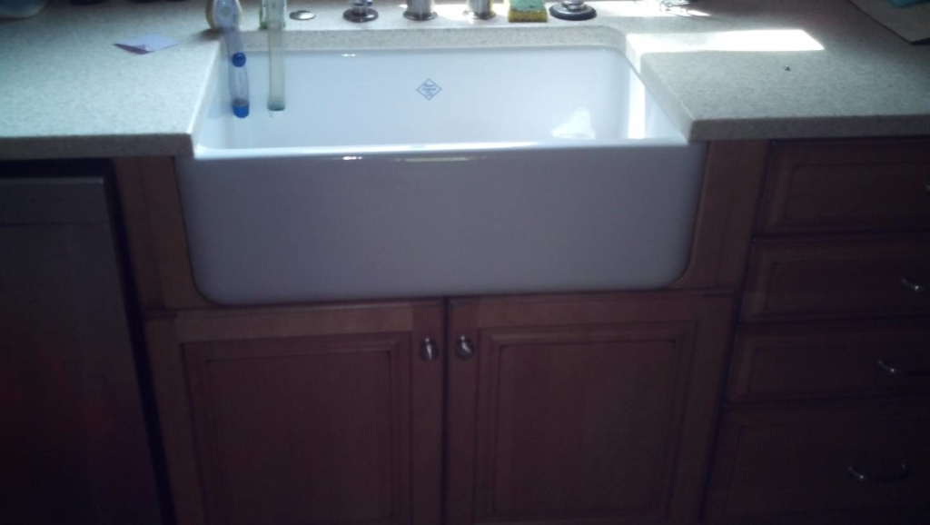Retro fit undermount farm sink on quartz